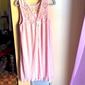 Pink, flowy lace dress